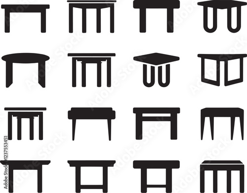 Chair And Table Silhouette on Isolated white background 
