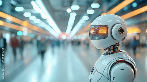 Wallpaper Mural Humanoid Security Robot Guiding People at Modern Airport Terminal Digital Art Futuristic Environment Close-Up View Torontodigital.ca