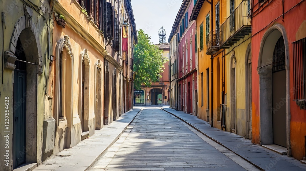 Fototapeta premium Colorful Italian Street with Vintage Architecture and Sunlight Illumination : Generative AI