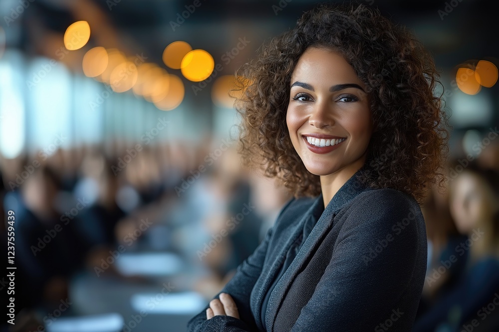 Obraz premium Business Leadership Confident Woman Smiling at Conference Modern Office