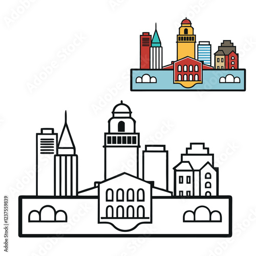 Enjoy a fun Boston-themed coloring page featuring iconic landmarks like Fenway Park, the Boston skyline, and the historic Freedom Trail. Perfect for all ages! photo