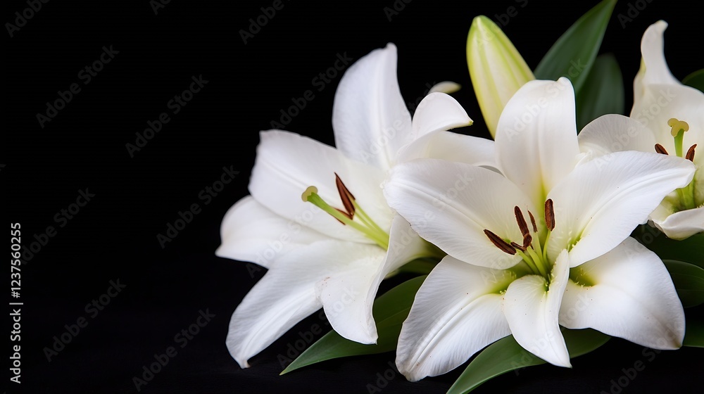 Fototapeta premium Elegant White Lilies on Dark Background Perfect for Floral Decor and Nature Themes : Generative AI
