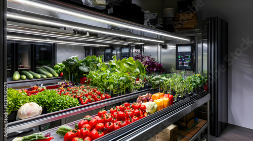 Indoor farm growing fresh vegetables photo