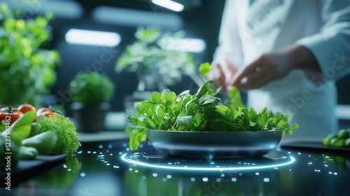 Preparing fresh organic salad ingredients modern kitchen culinary photography indoor close-up healthy living photo