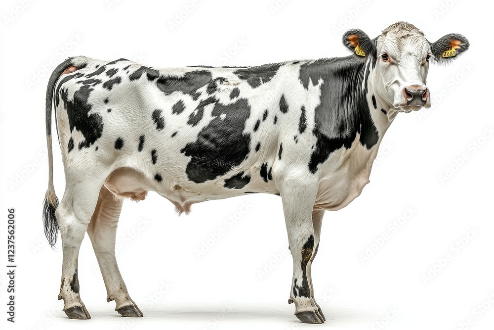 Black and White Cow Standing in Profile on Transparent Background. Full Body, High-Resolution Professional Photograph. Black and White Cow Standing in Profile on Transparent Background. Full Body, High-Resolution Professional Photograph.