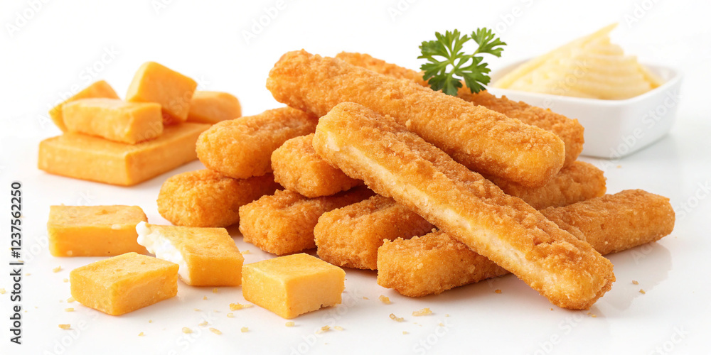 Pile of Tasty Cheese Sticks Isolated on a White Background for Snack Presentation Pile of Tasty Cheese Sticks Isolated on a White Background for Snack Presentation