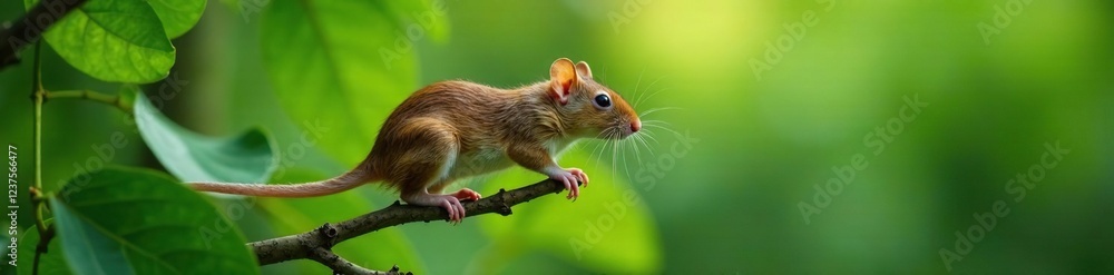 Obraz premium Rats navigate through leafy green branches effortlessly, agility, brown rat