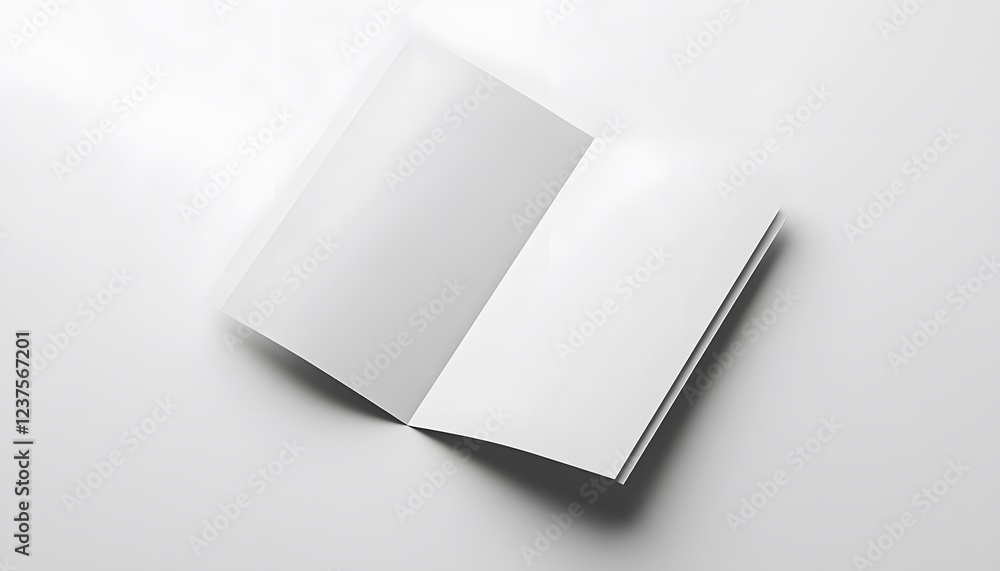 Blank white paper brochure mockup displayed open Blank white paper brochure mockup displayed open