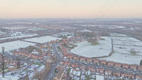 Wallpaper Mural Aerial establishing shot of residential estate in Barnsley under light snow Torontodigital.ca