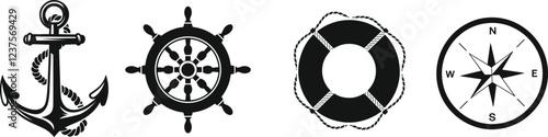 Set of sea nautical, vector illustration.