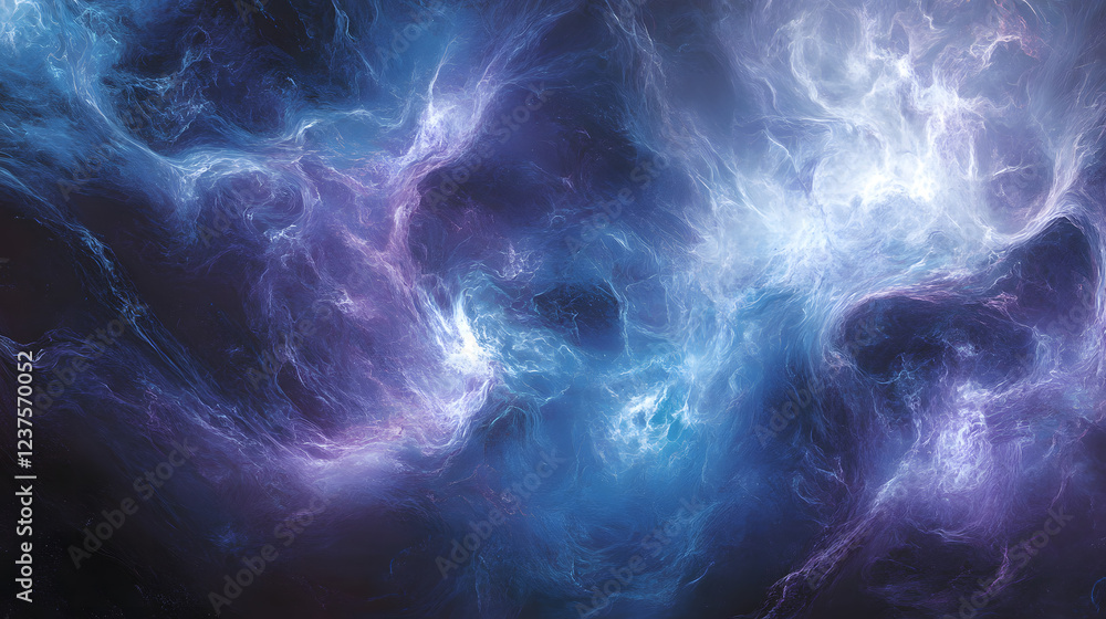 A stunning nebula with deep purple and blue hues, filled with swirling gas and dust particles. A stunning nebula with deep purple and blue hues, filled with swirling gas and dust particles.