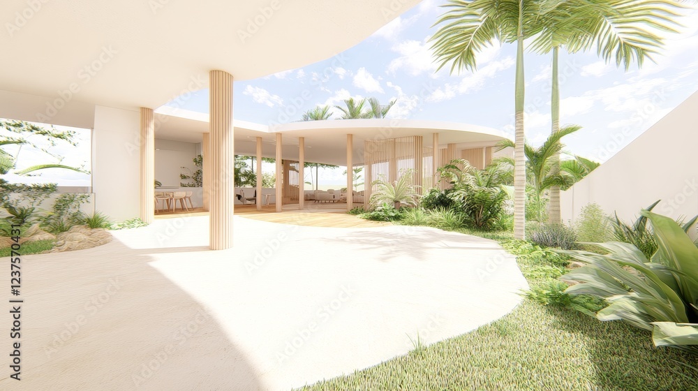 Fototapeta premium Modern Tropical Courtyard Architecture Design
