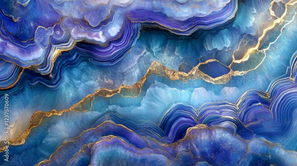 Obraz premium Luxurious Abstract Artwork Featuring Blue and Purple Agate Stone Patterns with Gold Veins and Textured Depth