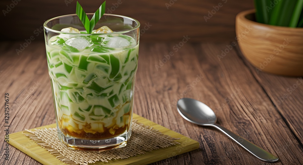 Sweet Cendol Dessert With Palm Sugar Drink in Glass Sweet Cendol Dessert With Palm Sugar Drink in Glass