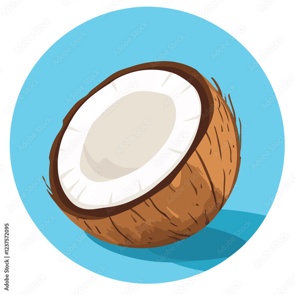 Fototapeta premium Colorful, black and white Coconuts and coconut half with leaves isolated on a white background Art & Illustration