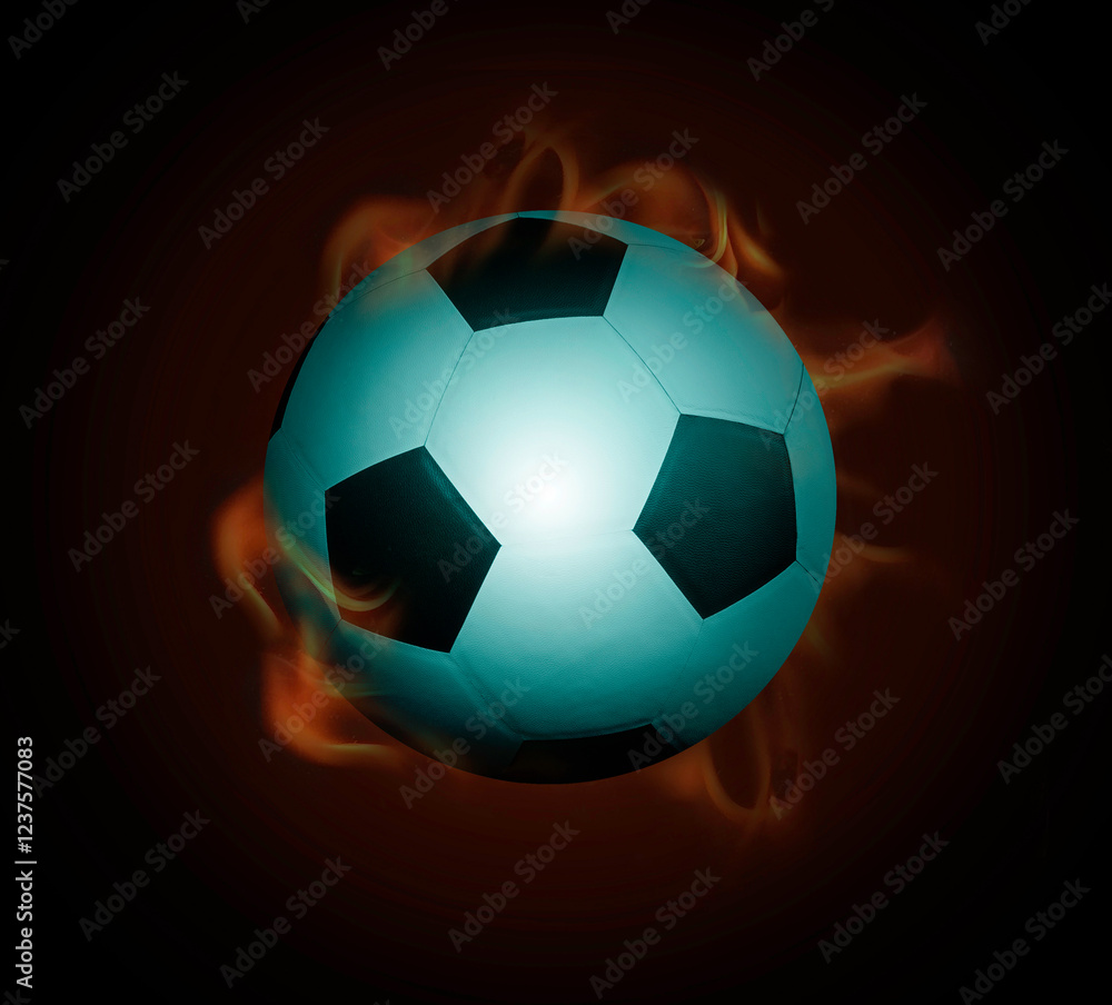 Naklejka premium Football with Fire on Black background