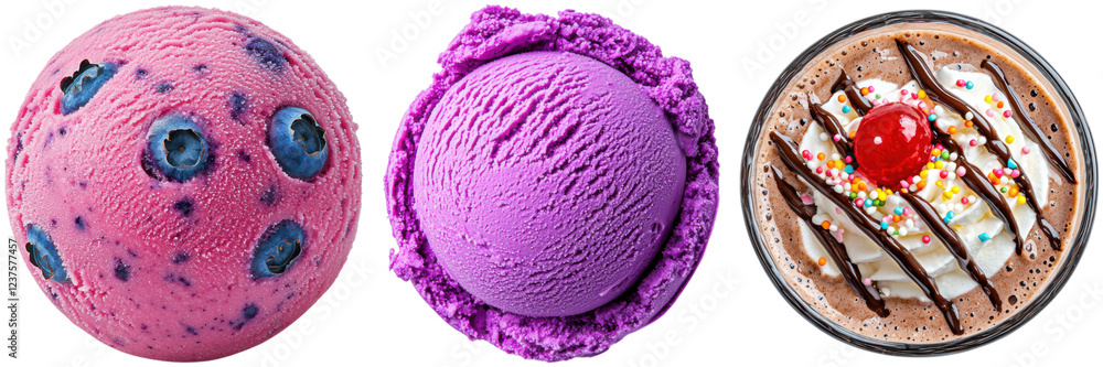 Colorful Ice Cream Scoops with Toppings and Fruits Delight Colorful Ice Cream Scoops with Toppings and Fruits Delight
