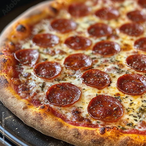 Pepperoni pizza is on the table ready to eat