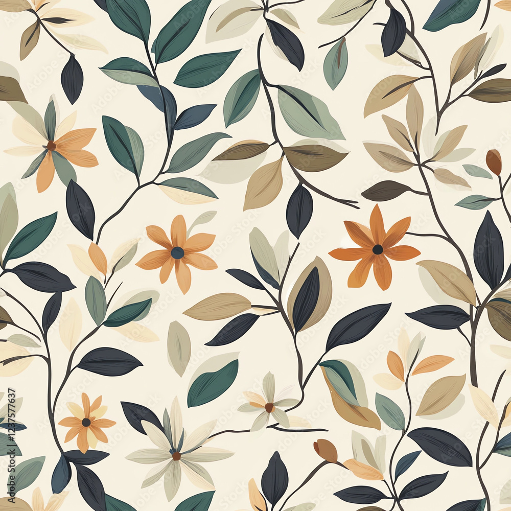 A floral pattern with green leaves and yellow flowers A floral pattern with green leaves and yellow flowers