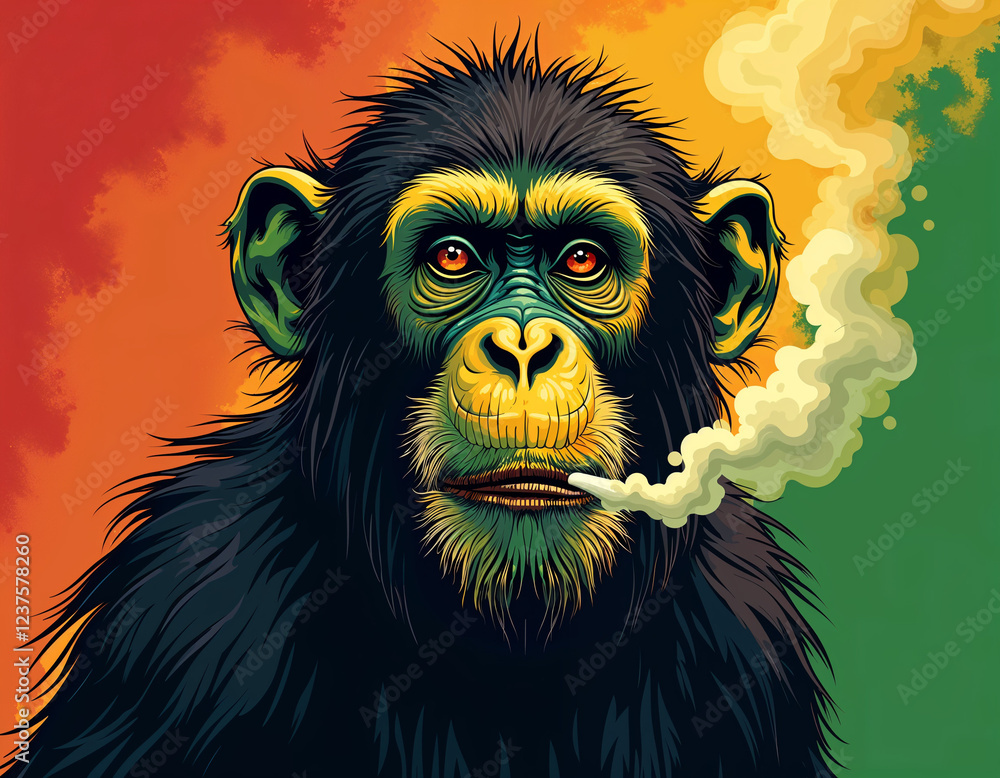 Obraz premium Rasta Orang Utan monkey ape As Animal smoking ganja weed illustration generative ai