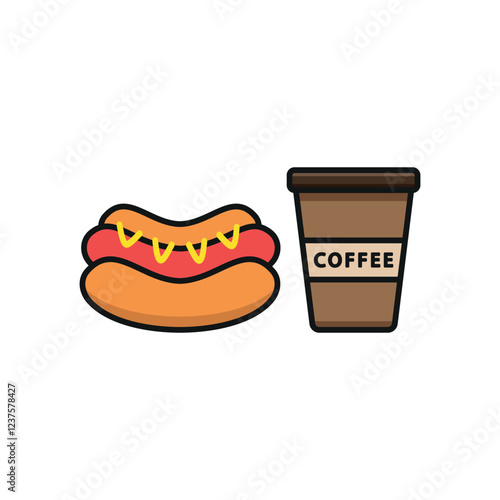 Drink and hot dog set icon represents classic street food and casual dining, perfect for food truck branding, snack bar menus, fast food promotions, and culinary-themed visuals.