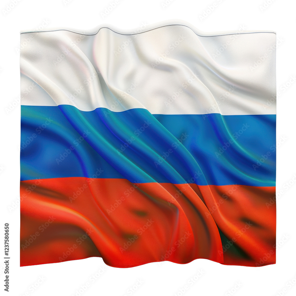 image features waving flag with horizontal stripes of white, blue, and red, representing national flag of Russia. fabric appears to be flowing, creating dynamic visual effect image features waving flag with horizontal stripes of white, blue, and red, representing national flag of Russia. fabric appears to be flowing, creating dynamic visual effect