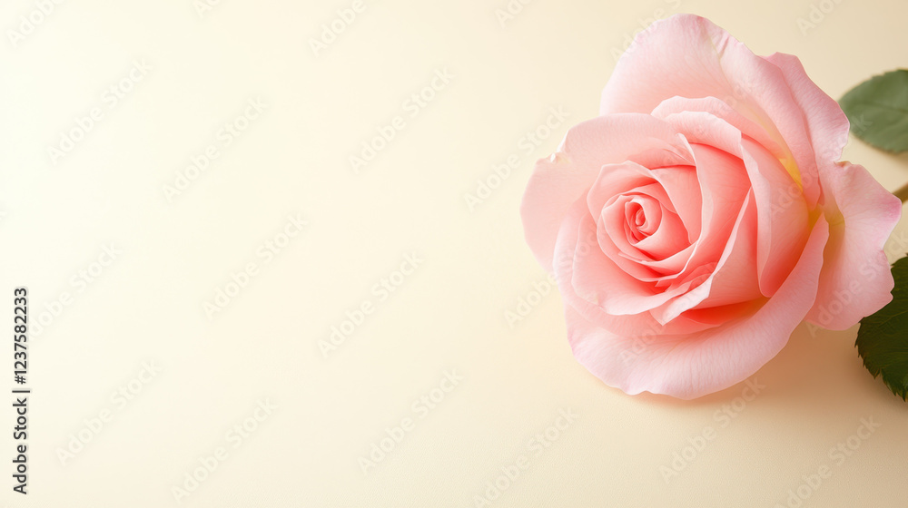 soft pink rose with delicate petals against cream background soft pink rose with delicate petals against cream background