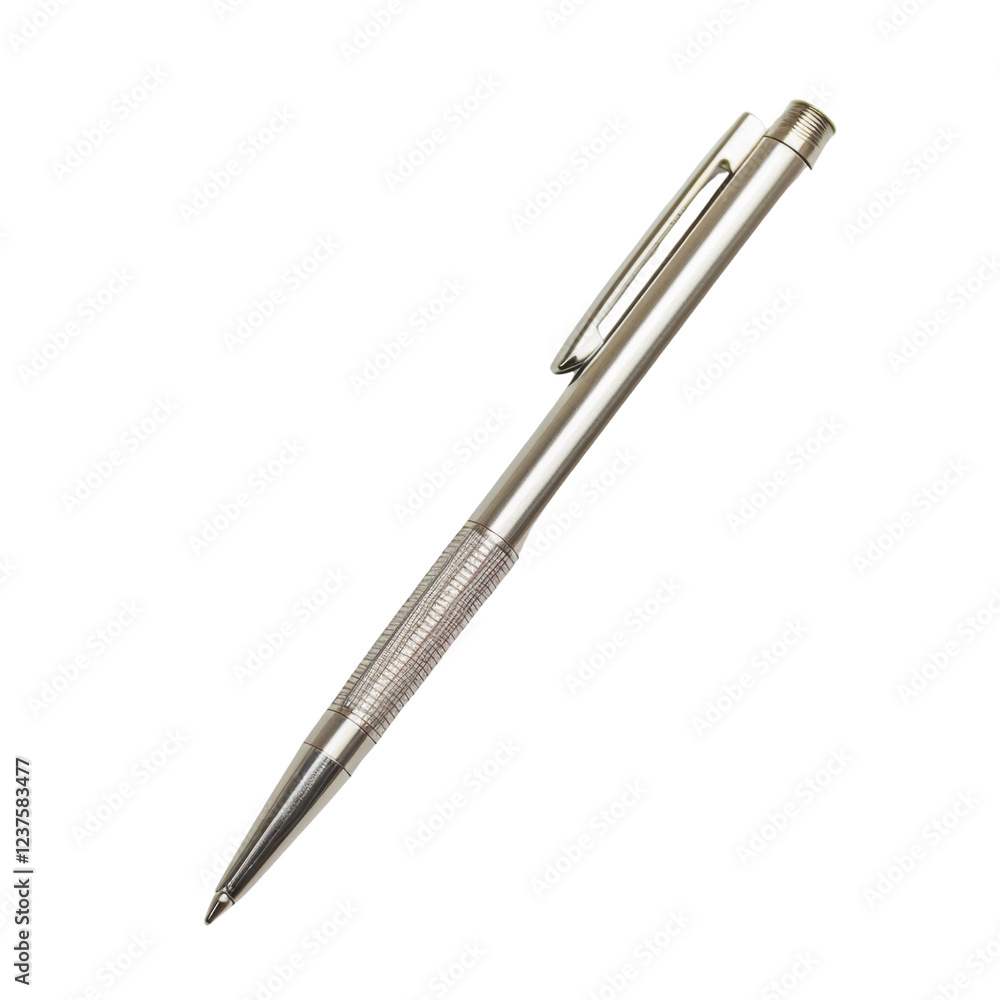 sleek silver ballpoint pen with textured grip, ideal for writing and office use. This elegant pen combines functionality with modern design, making it perfect accessory for professionals sleek silver ballpoint pen with textured grip, ideal for writing and office use. This elegant pen combines functionality with modern design, making it perfect accessory for professionals