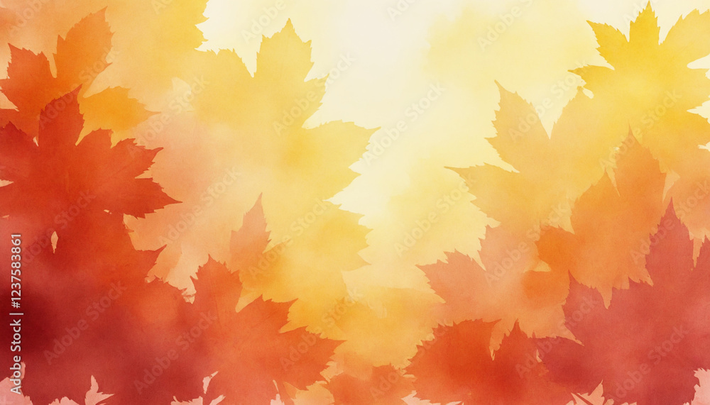 Autumn foliage background with watercolor leaves in warm colors for seasonal designs