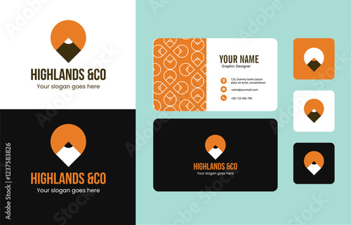 an outdoor business logo design with business card premium vector