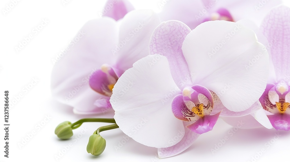Obraz premium Elegant white and pink orchid flowers symbolizing beauty and purity on white background : Generative AI