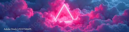Whispy clouds glowing softly with a triangular neon light, abstract, cloud, ethereal