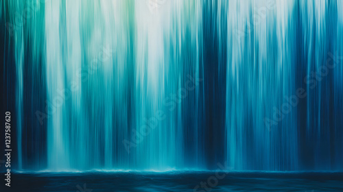 A stunning waterfall with cool blue tones flowing smoothly, creating a tranquil and serene atmosphere.
