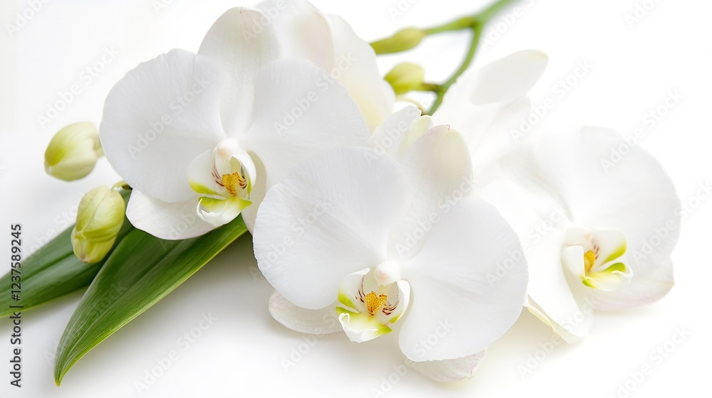 Obraz premium Exquisite White Orchid Flowers with Petals on Minimalist Background : Generative AI