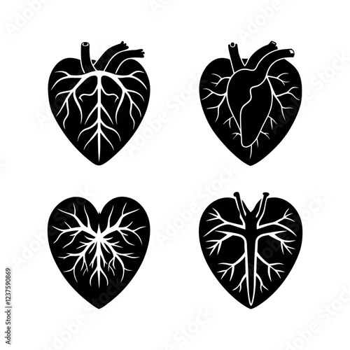  heart style heart disease silhouette icon set vector illustration