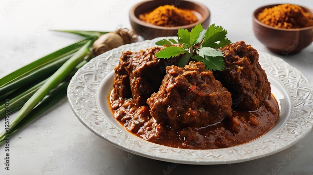 Delicious Rendang Copy Space on White Background Delicious Rendang Copy Space on White Background