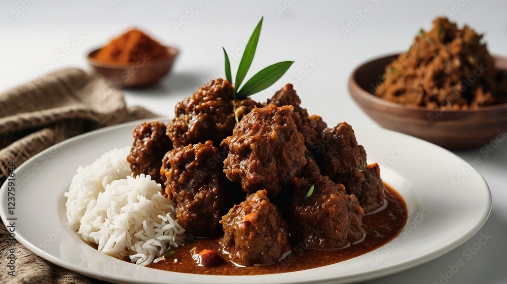 Delicious Rendang Copy Space on White Background Delicious Rendang Copy Space on White Background