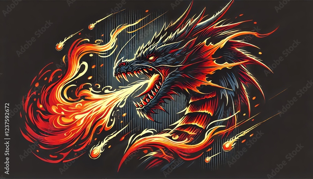 Obraz premium An illustration of a dragon breathing fire, with intense details and vibrant colors