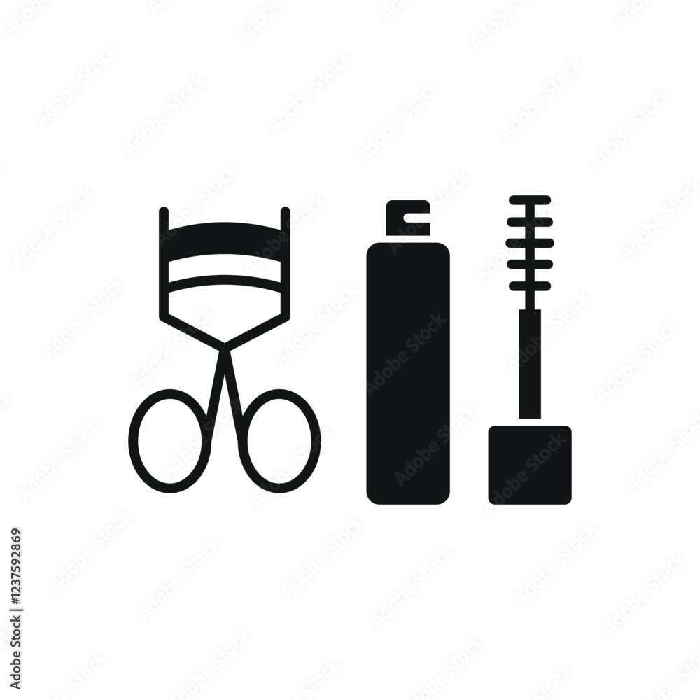 Mascara and eyelash curler set beauty salon icon in flat style, featuring an open mascara tube with a brush and a sleek eyelash curler, perfect for makeup and beauty themes.
Mascara and eyelash curler set beauty salon icon in flat style, featuring an open mascara tube with a brush and a sleek eyelash curler, perfect for makeup and beauty themes.