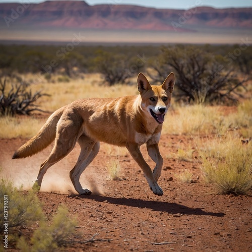 Wild Spirit: Dingo Galloping Across the Endless Outback Landscape