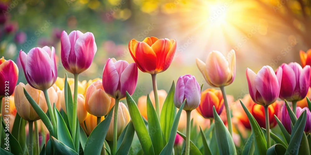 Tulips blooming in a garden with soft sunlight filtering through the petals on a white paper background #springflowers , bloom, tulips Tulips blooming in a garden with soft sunlight filtering through the petals on a white paper background #springflowers , bloom, tulips