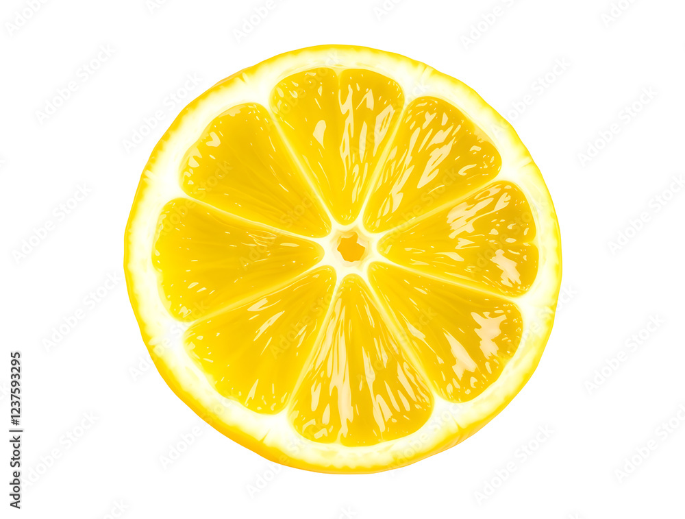 A fresh yellow lemon slice on transparent background 