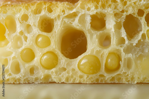 Close-up of airy bread texture. Food photography photo