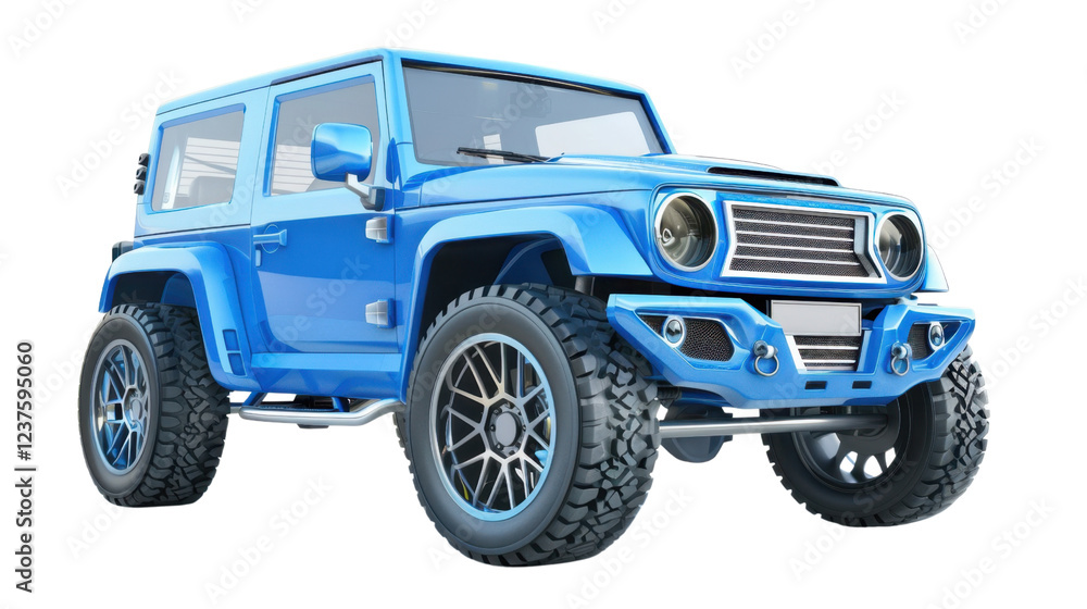 Blue off-road vehicle standing out on transparent background Blue off-road vehicle standing out on transparent background