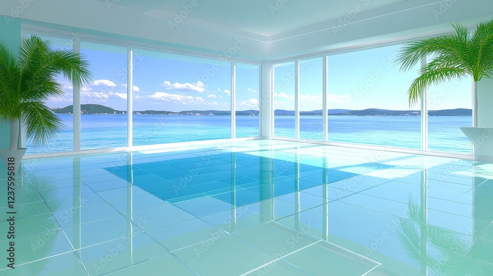 Fototapeta premium Oceanfront Luxury Home Interior Design with Pool