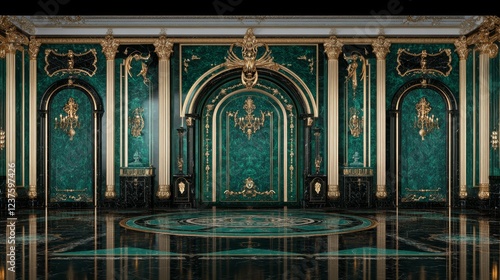 Opulent Emerald Green Palace Hall Interior Design