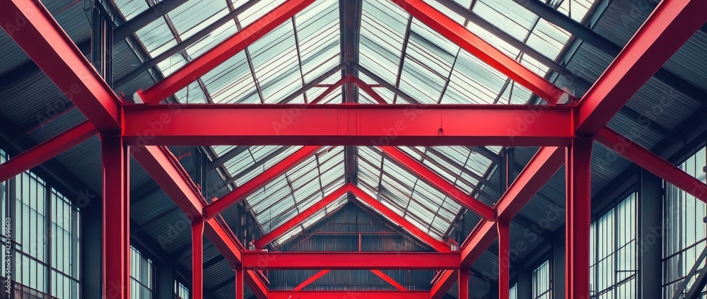 Industrial Red Steel Beams and Skylight Structure Industrial Red Steel Beams and Skylight Structure
