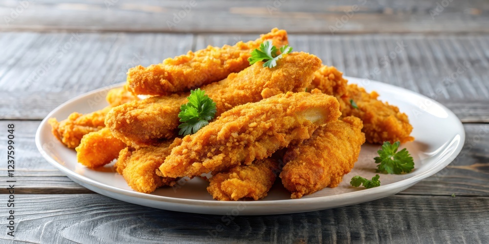 Crispy Breaded Chicken Tenders on a Plate , tender, food Crispy Breaded Chicken Tenders on a Plate , tender, food