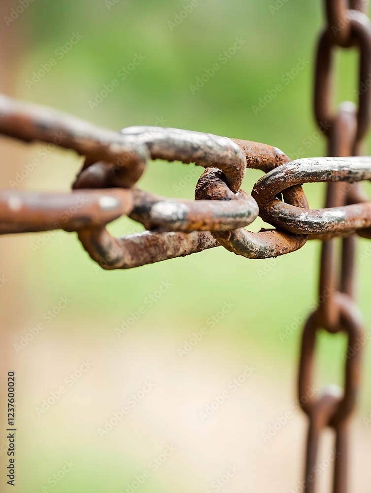 Rusty weathered chain links outdoors symbolize connection and strength : Generative AI Rusty weathered chain links outdoors symbolize connection and strength : Generative AI