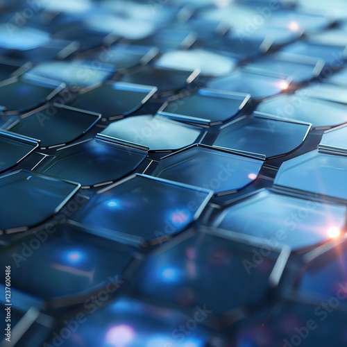 Shimmering hexagonal tiles in blue light.